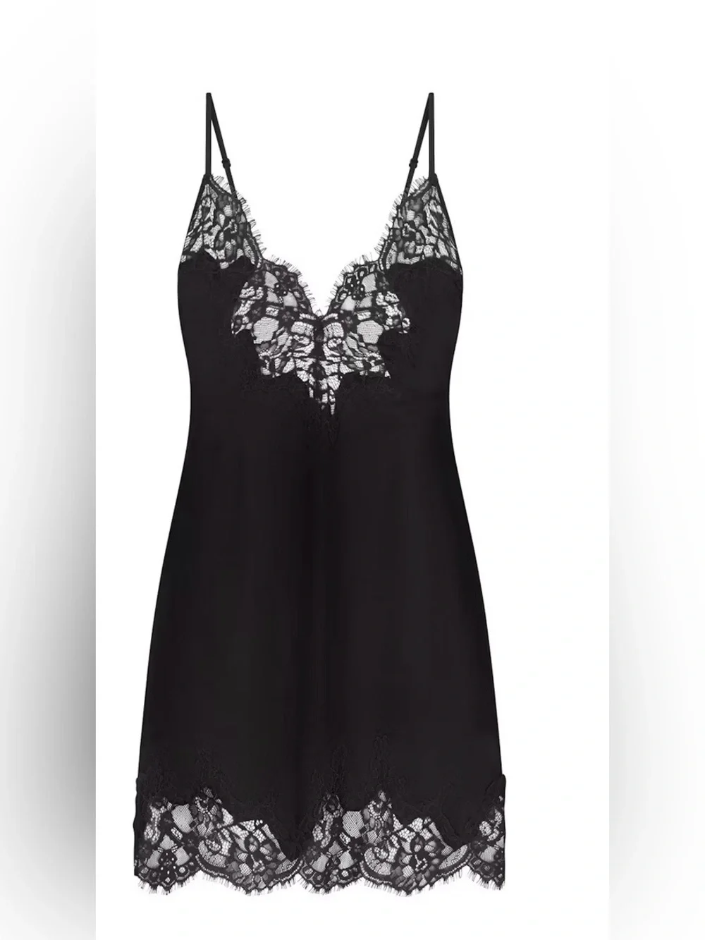 SKIMS Silk Lace Mini Slip Dress in Onyx - Size XXS
